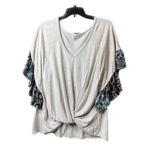 Saints and Hearts Flutter Sleeve Mixed Knit Animal print detail Beige Sz Large